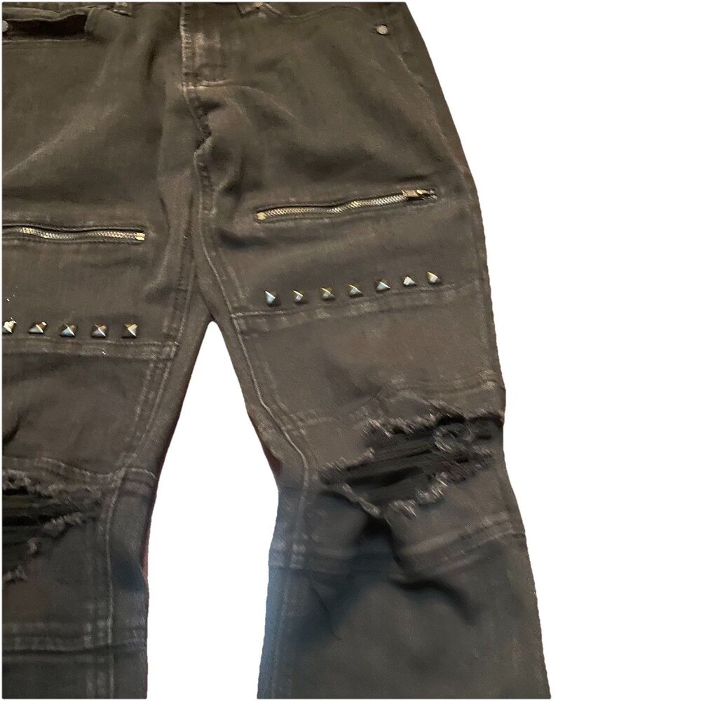 Blackcraft Cult Studded Sz 28 Moto Biker Jeans Black Distressed Goth Punk Metal